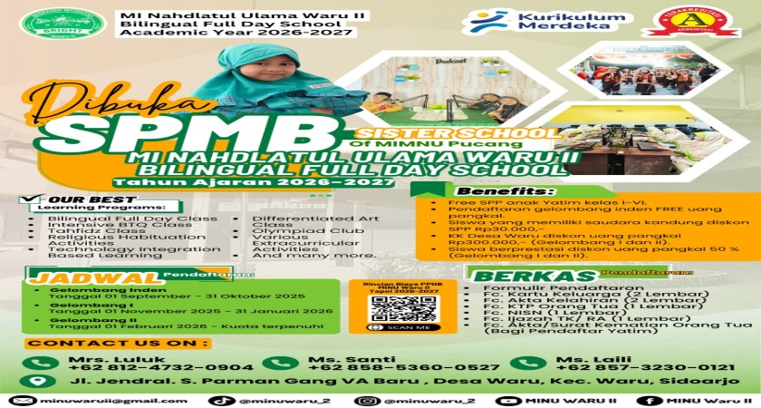 Seleksi Penerimaan Murid Baru (SPMB) MI Nahdlatul Ulama Waru II Tahun Ajaran 2026–2027